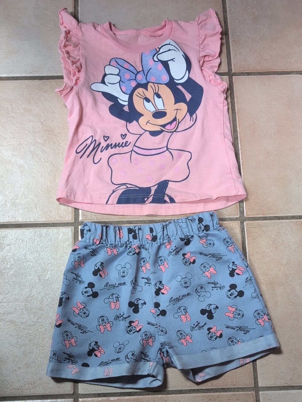 Disney Minnie Mouse Pink Top with Light Blue Minnie Print Shorts Set